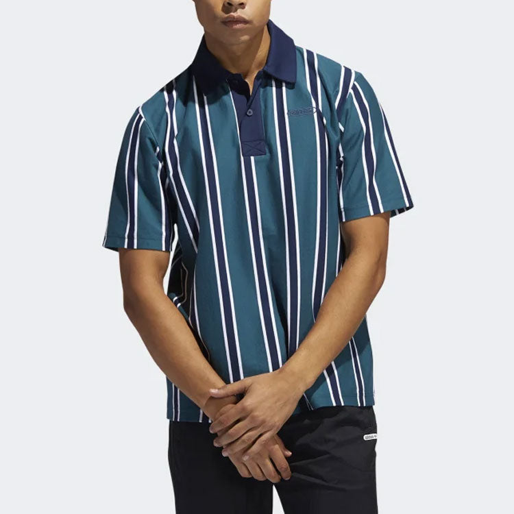 Men's adidas originals Stripe Sports Short Sleeve polo Green Polo Shirt GN3798