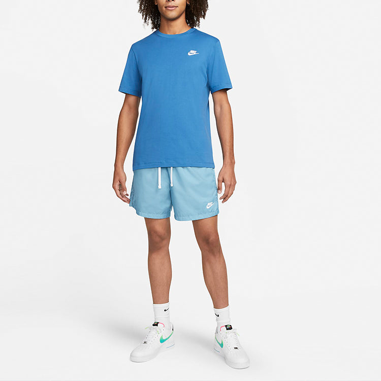 Nike Sportswear Club Embroidered Logo Round Neck Short Sleeve Blue AR4997-407