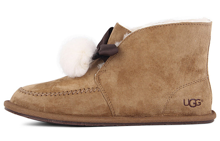 (WMNS) UGG Kallen Suede Moc Toe Pom Pom Slipper 'Chestnut' 1017541-CHE
