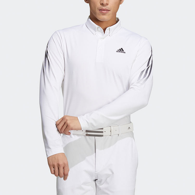 adidas Logo Stripe Long Sleeves Slim Fit Polo Shirt White HA3124