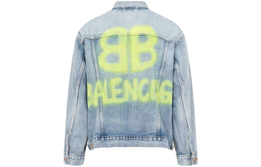 Balenciaga BB Sprayed Denim Jacket Large Fit 'Light Blue Yellow' 678354TDW143341