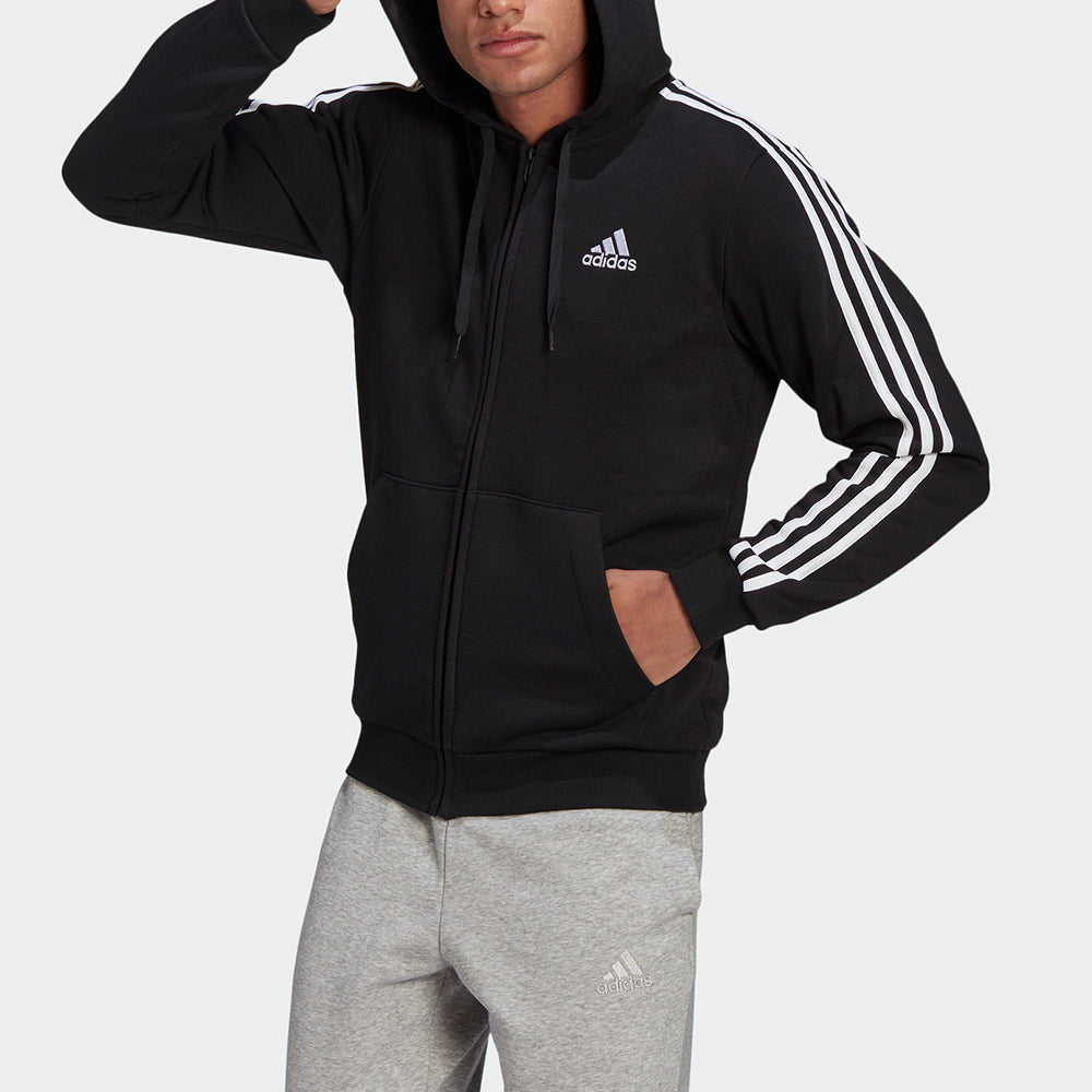 adidas M 3S Fl Fz Hd Stripe Sports Hooded Jacket Black GK9051