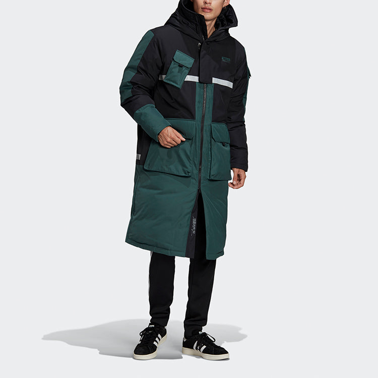 adidas originals Long Dwn Jkt Colorblock Casual Sports Stay Warm hooded Down Jacket Green GJ6729