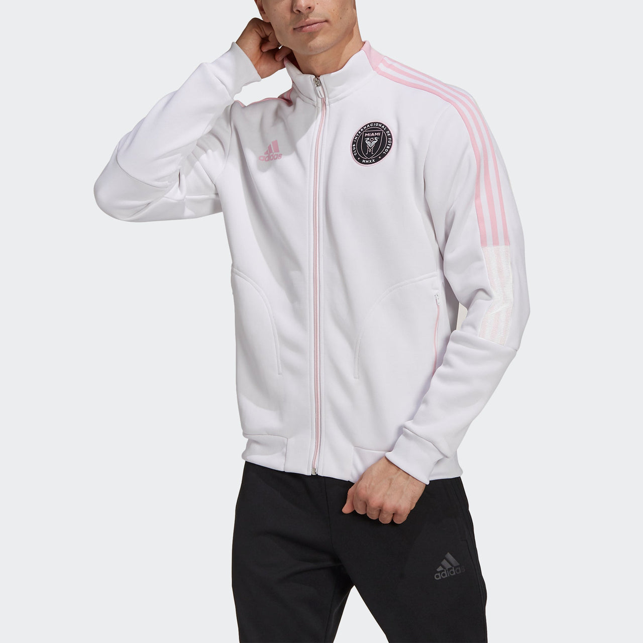 adidas Imcf Anthem Jkt Miami International Team Logo Woven Soccer/Football Sports Stand Collar Jacket White GK9749