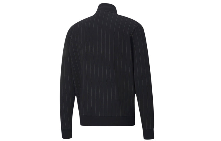 PUMA Pinstripe Track Top Stripe Fleece Lined Stand Collar Zipper Jacket Black 530177-01