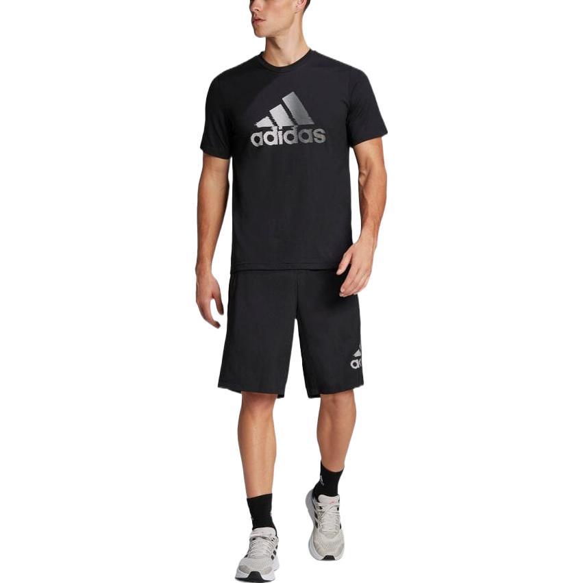 Men's adidas Large Logo Round Neck Short Sleeve Japanese Version Black T-Shirt HF7212