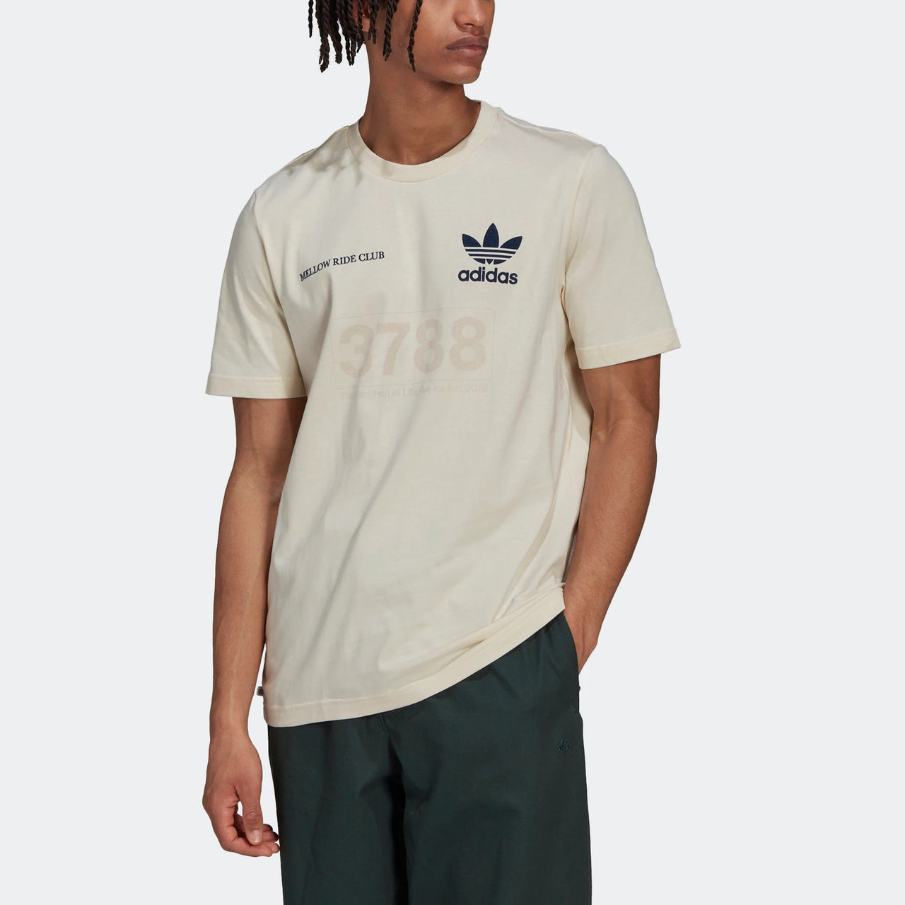 Men's adidas originals Mrc Tee Brand Logo Printing Round Neck Short Sleeve Creamy White T-Shirt HL9277