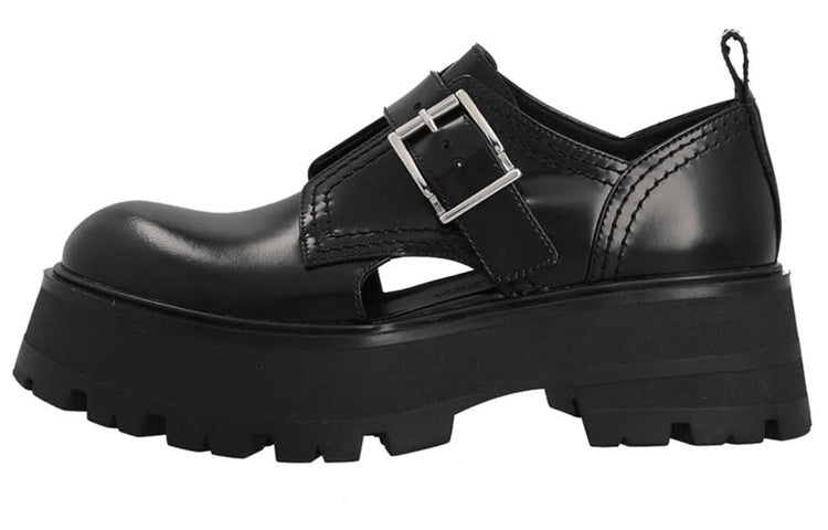 (WMNS) Alexander McQueen Buckle-Detailed Loafers 'Black' 733049WIC651081