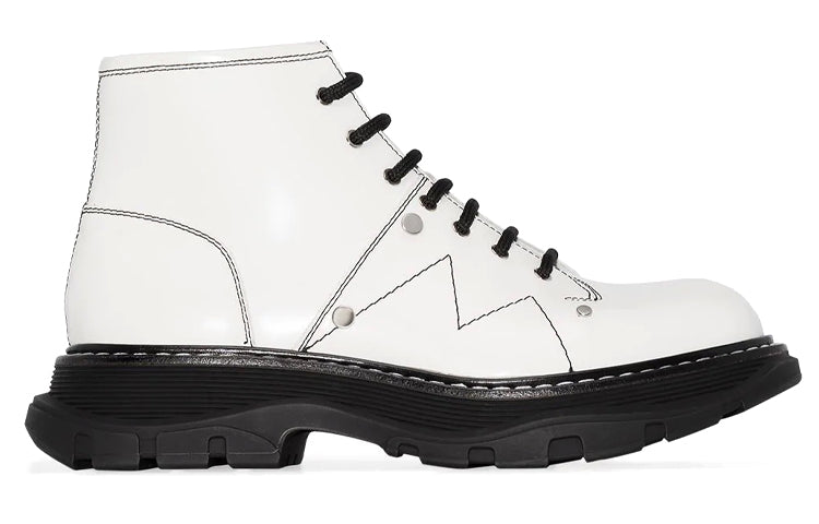 (WMNS) Alexander McQueen Tread Lace Up Leather Boots 'White' 595469WHZ819089