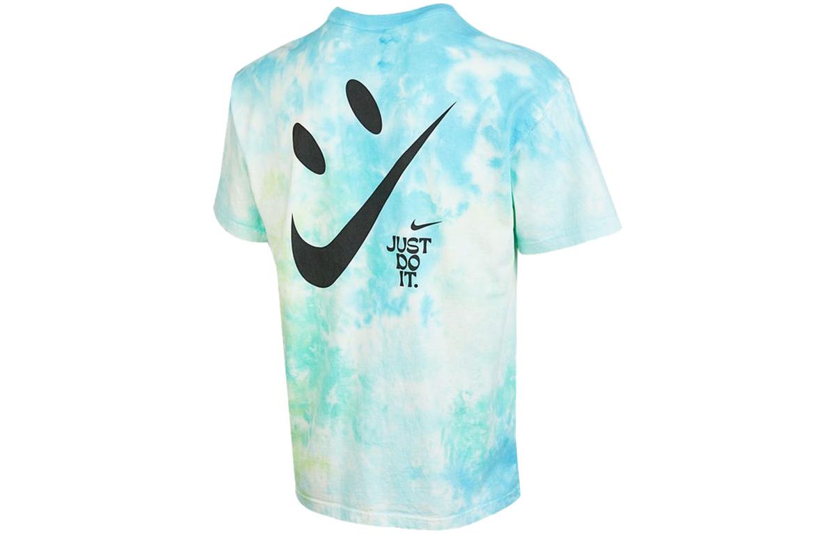 Men's Nike Sportswear Tie Dye Smiling Face Printing Loose Short Sleeve Light Mint Green T-Shirt DX7849-369