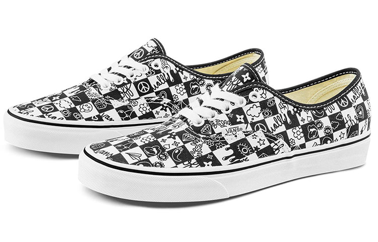 Vans Authentic Retro Casual Skate Shoes Unisex Black White Grid Printing  VN0A5KS96U6