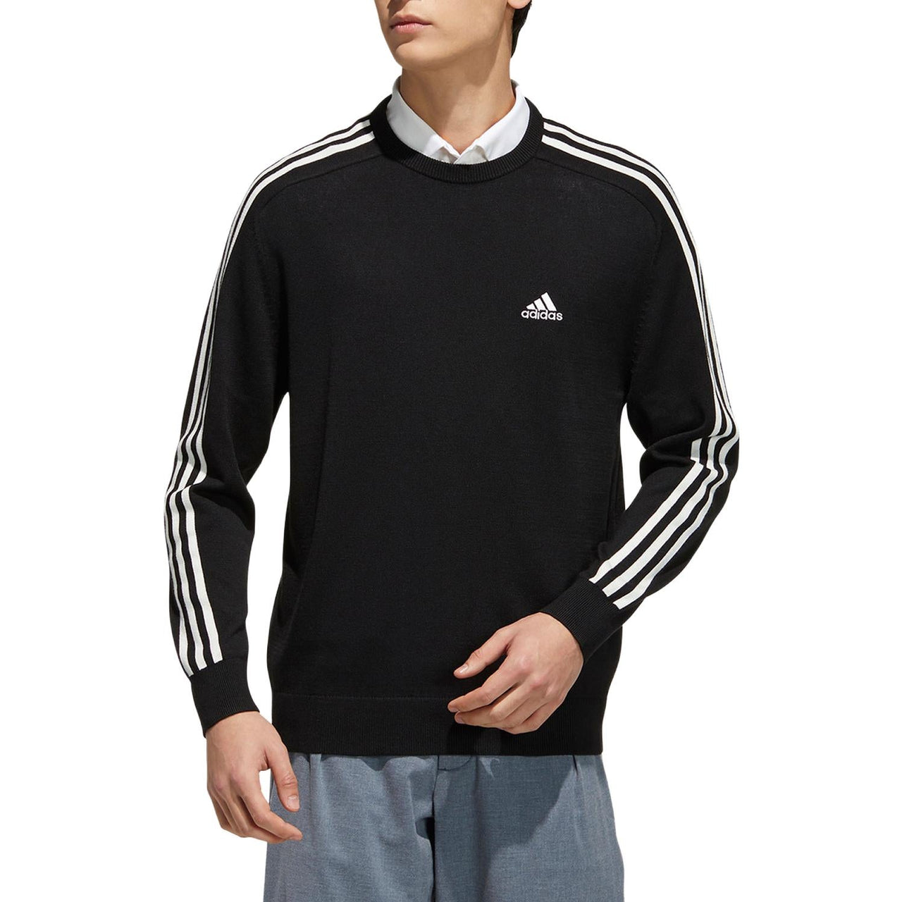 adidas 3-Stripes Long Sleeve Crew Neck Sweater 'Black' GV1203