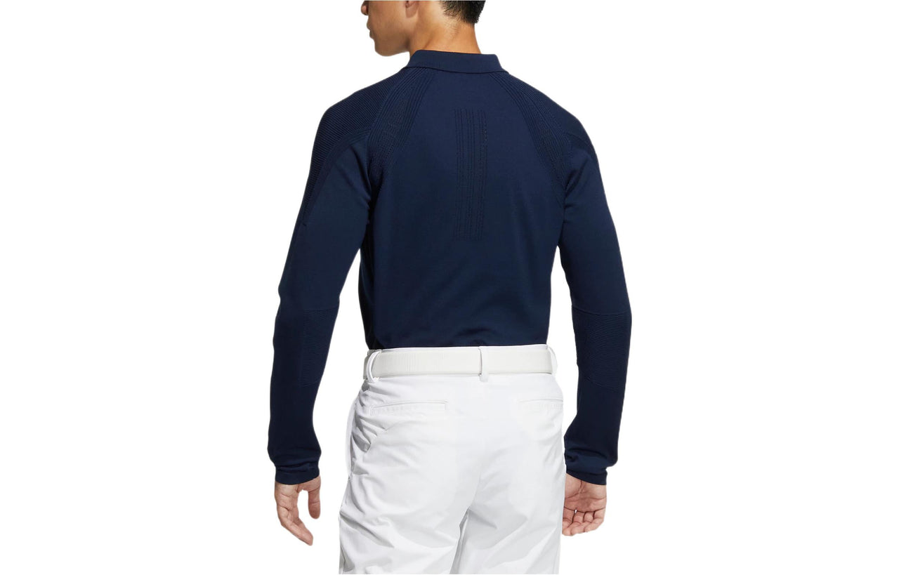 Men's adidas Knit Ls Polo Solid Color Raglan Sleeve Pullover Long Sleeves Blue Polo Shirt HG1657