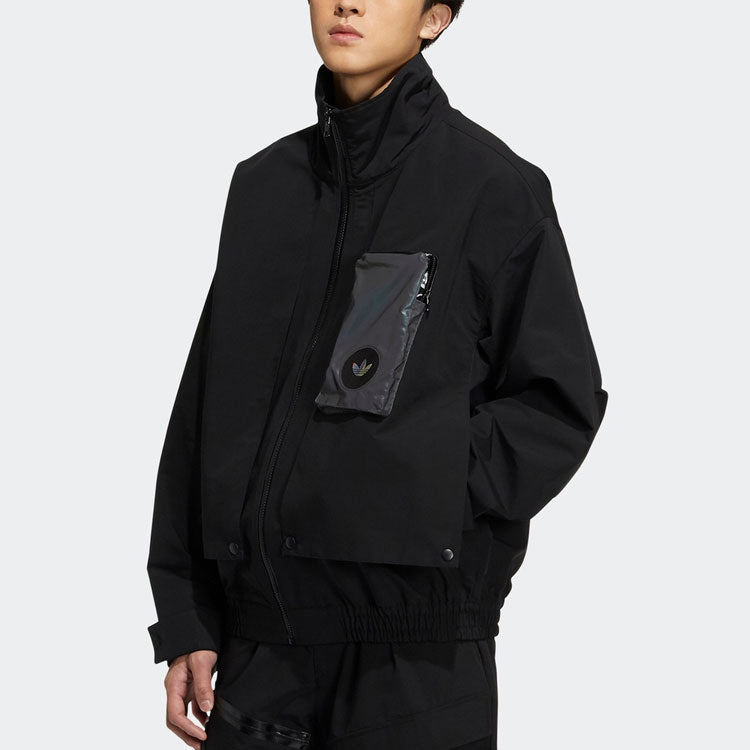adidas originals 3D Pocket Logo Outdoor Cardigan Woven Stand Collar Jacket Black H58069