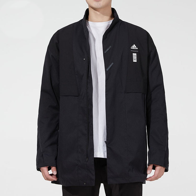 Men's adidas Martial Arts Series Wj Xia Long Jkt Logo Printing Mid-Length Stand Collar Sports Jacket Black HE5121