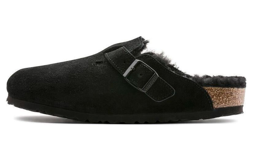 Birkenstock Boston Fur Regular 'Suede Leather Black' 0259881