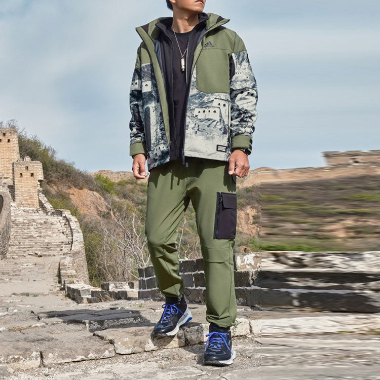 Men's adidas Gwall Pants Logo Contrasting Colors Pocket Sports Pants/Trousers/Joggers Green H23099