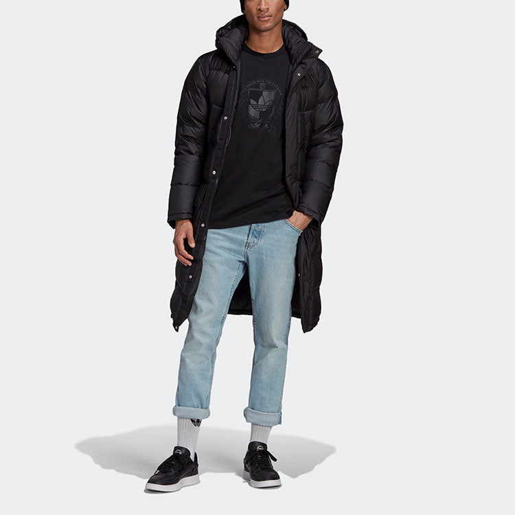 adidas originals Long Dwn Jkt Casual Sports Stay Warm hooded down Jacket Black GE1335