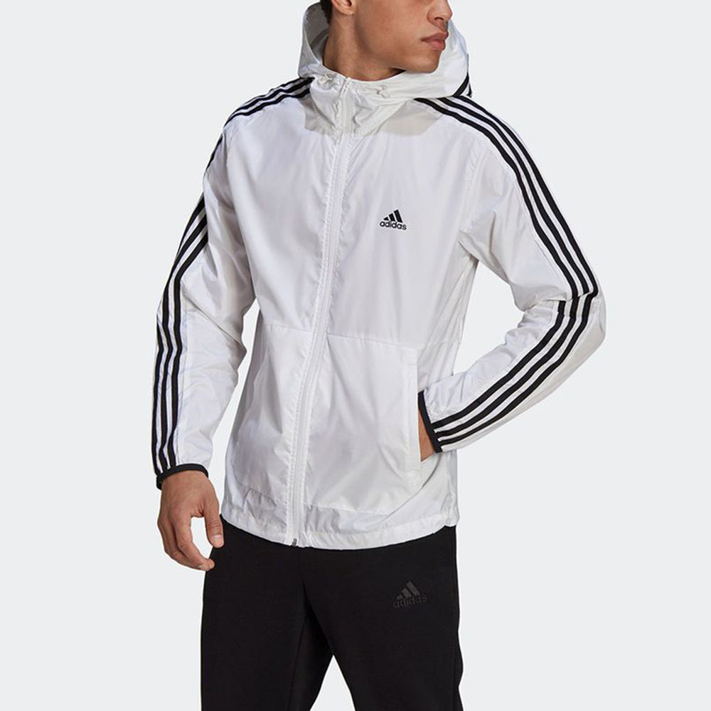 adidas Classic Three-Striped Sports Windproof Hooded Jacket For Men White GQ0602
