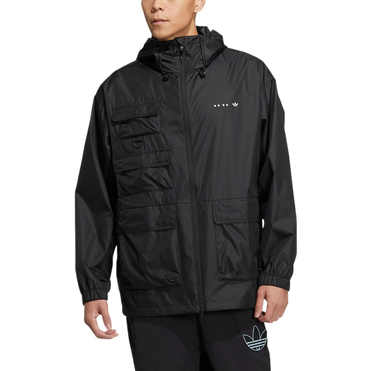 Men's adidas originals SS22 Solid Color Stand Collar Hooded Drawstring Sports Jacket Autumn Black HS2025