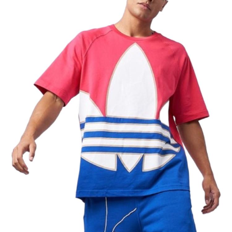 Men's adidas originals Colorblock Large Logo Round Neck Casual Short Sleeve Red T-Shirt GE6222