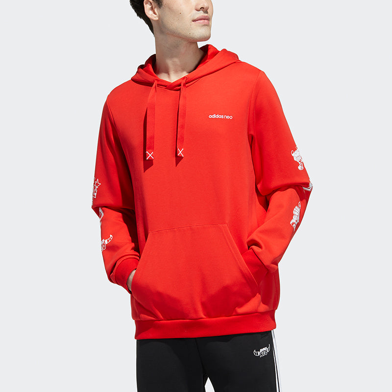 adidas neo Artist Sweat Printed Sports Hooded Sweater Men's Red GL8084