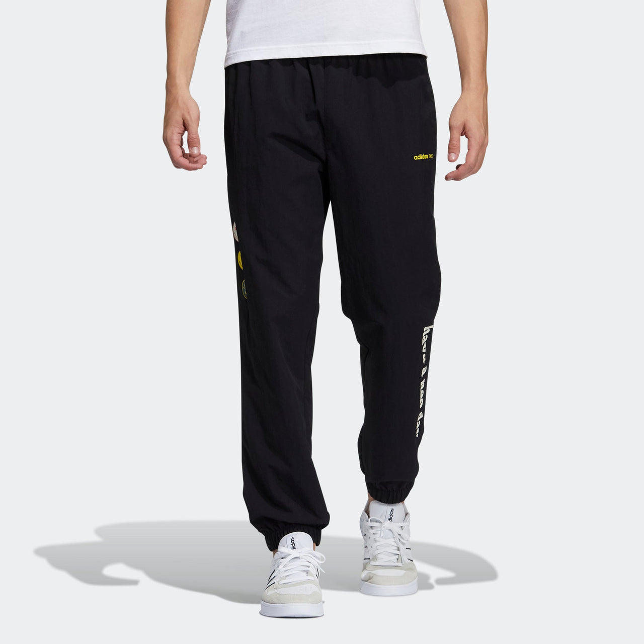 Men's adidas neo x SMILEY Crossover Smly Tp 2 Smiling Face Loose Bundle Feet Sports Pants/Trousers/Joggers Black H45542