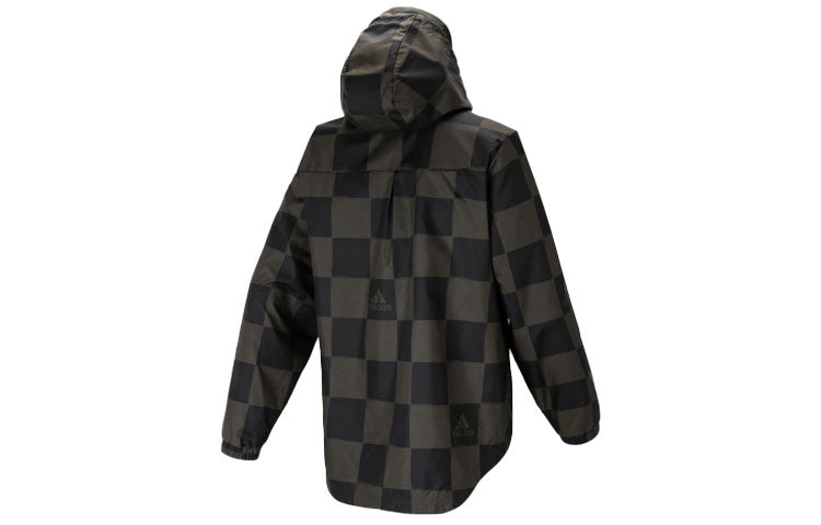 adidas M Wv Jkt Plaid Casual Stay Warm hooded track Jacket Black HU0411