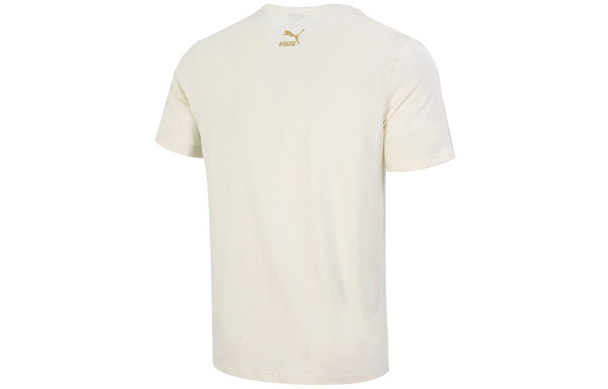 PUMA Bronzing Logo Printing Sports Round Neck Short Sleeve Creamy White 534147-73