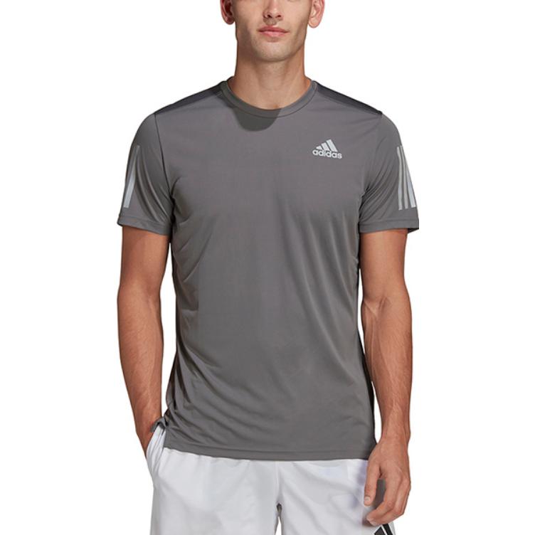 Men's adidas Fitness Training Breathable Logo Stripe Sports Short Sleeve Gray T-Shirt HB7430
