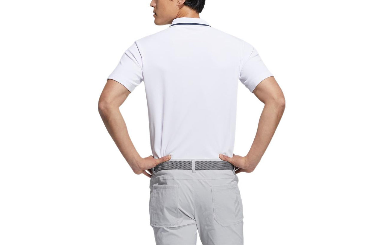 Men's adidas Solid Color Logo Casual Sports Short Sleeve Polo Shirt White HA1324