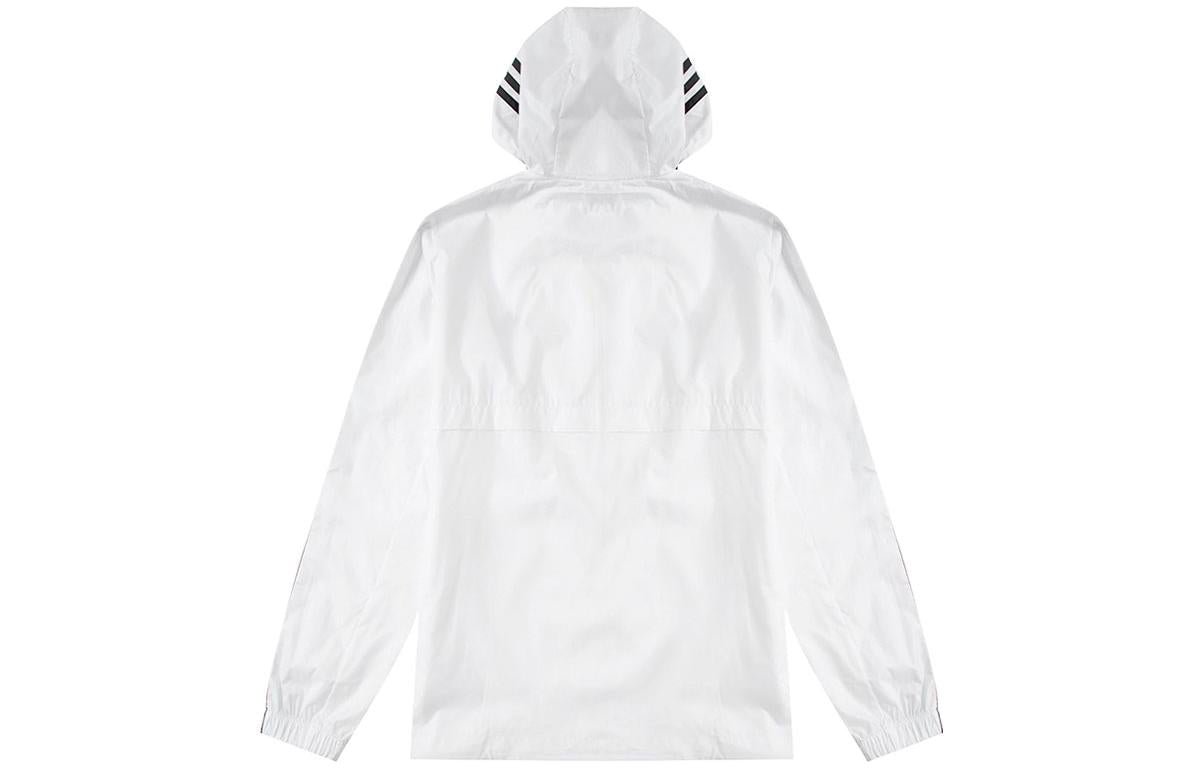 adidas Stripe Logo Micro Mark Printing Sports Training Hooded Jacket White HE4320
