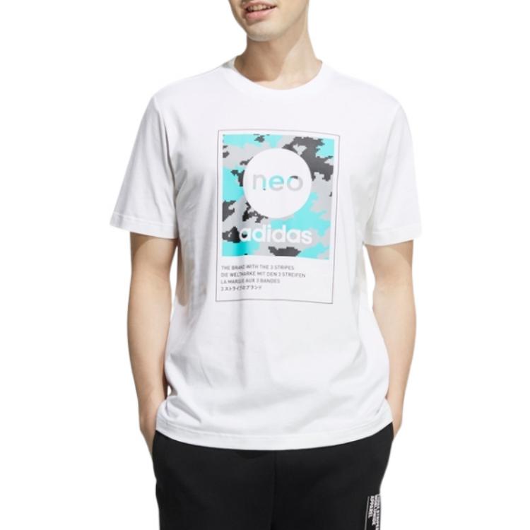 adidas neo Casual Sports Camouflage Logo Short Sleeve White HC9711