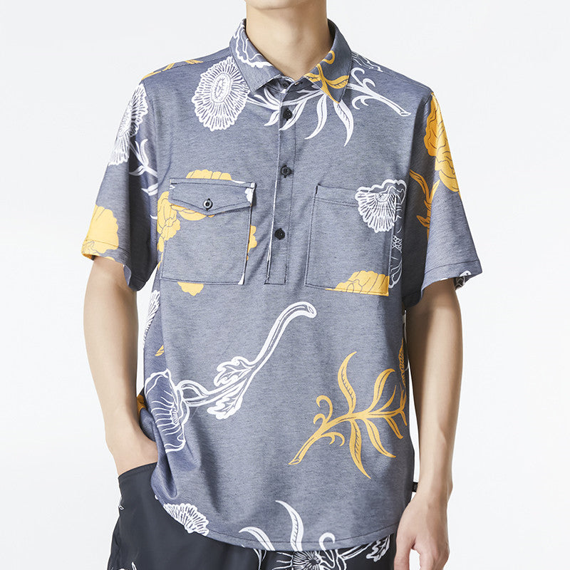 Men's Nike SB Skateboard Full Print Casual Short Sleeve Shirt Blue DM0170-010