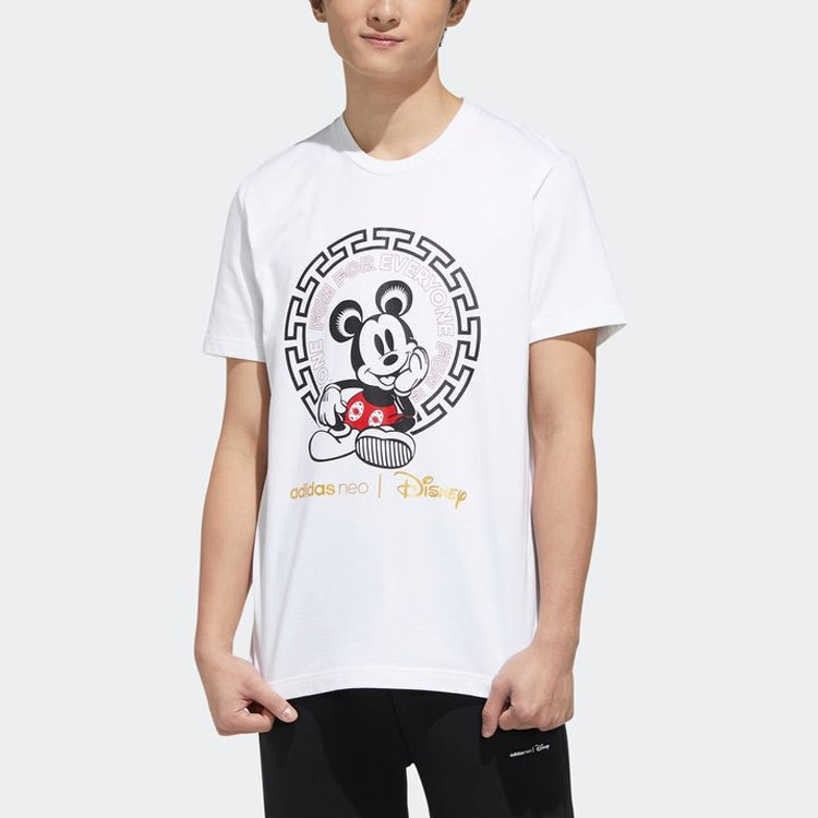 adidas neo x Disney Crossover Mickey Mouse Printing Sports Round Neck Short Sleeve White GE7775