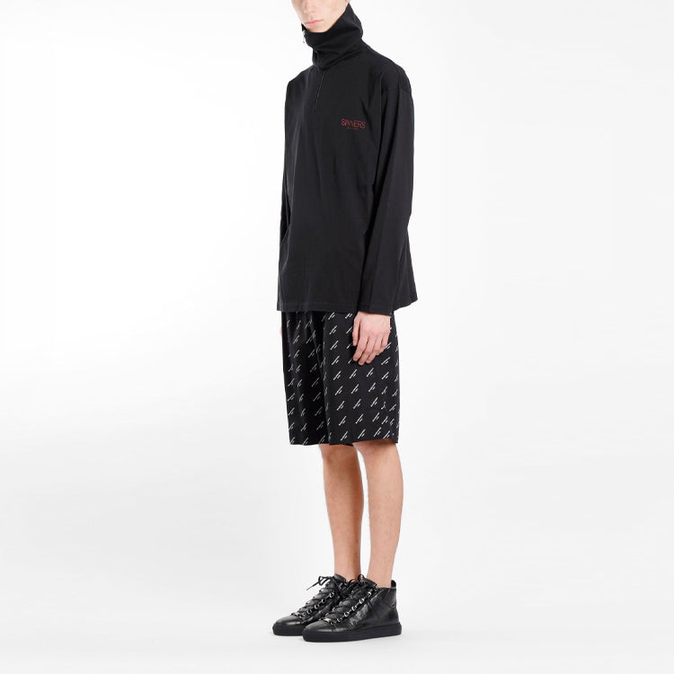 Men's Balenciaga Embroidered Logo Half Zipper High Collar Black 486144TWK521000