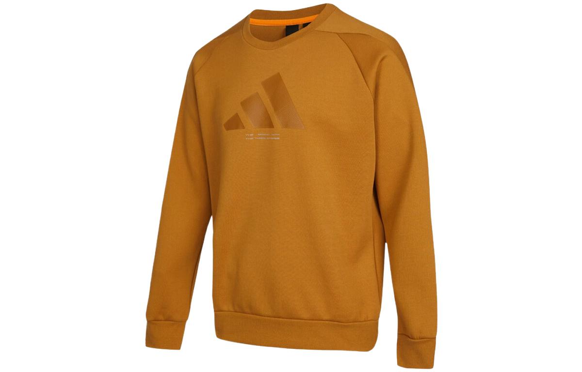 Men's adidas Th Logo Swt Large Logo Round Neck Sports Pullover Brown HE9902