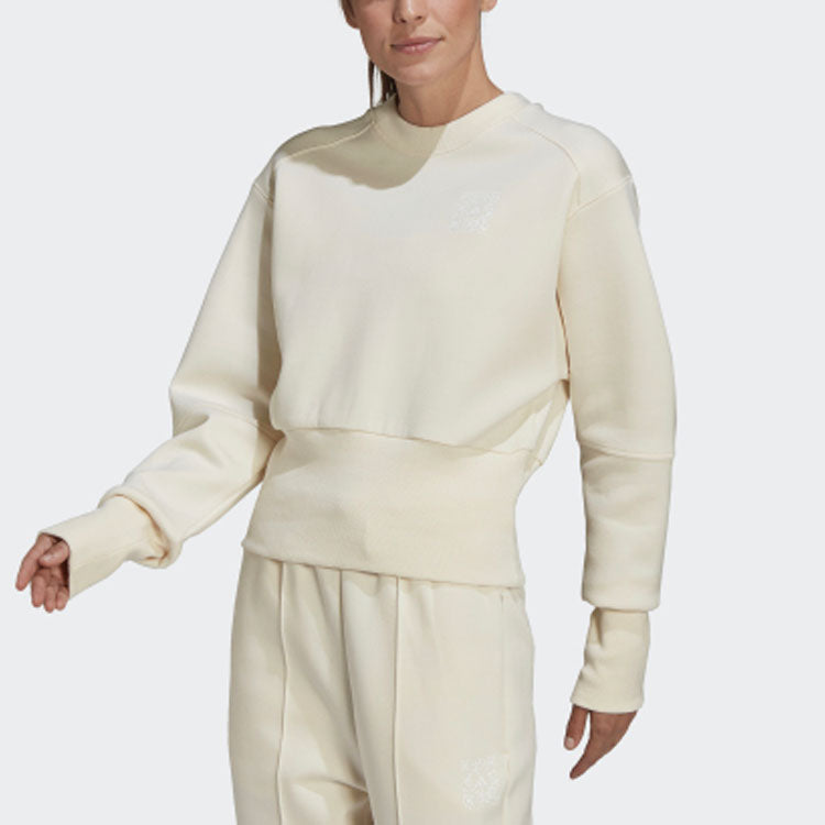(WMNS) adidas x Karlie Kloss Crossover Solid Color Splicing Sports Pullover Hoodless Hoodie Creamy White HB1434