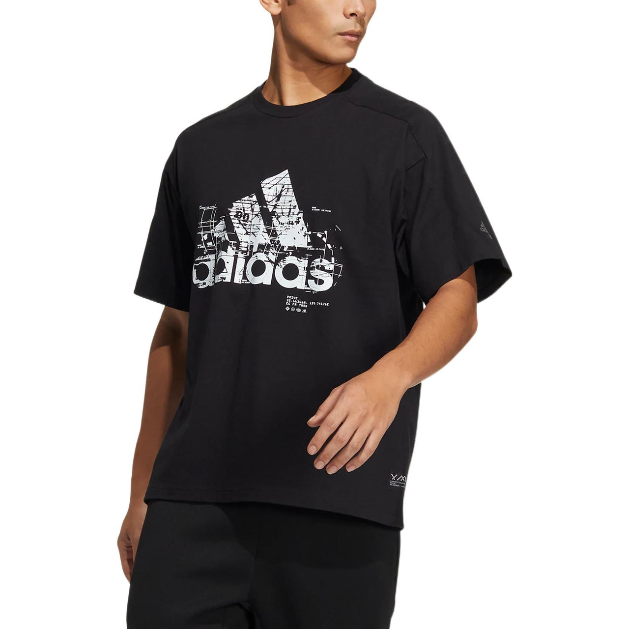 Men's adidas Line Large Logo Printing Round Neck Short Sleeve Black T-Shirt HD0066