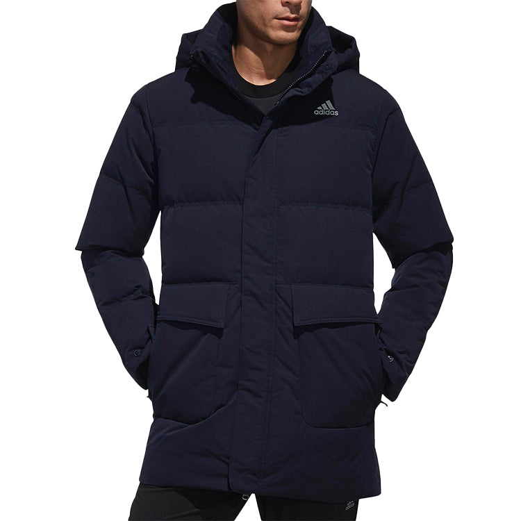 adidas Str Mid Down Solid Color Stay Warm mid-length hooded With Down Feather Jacket Navy Blue CK0970