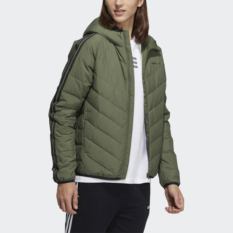 Men's adidas neo 3s Lw Down Jk Stay Warm Sports Hooded Down Jacket Dark Olive Green H45255
