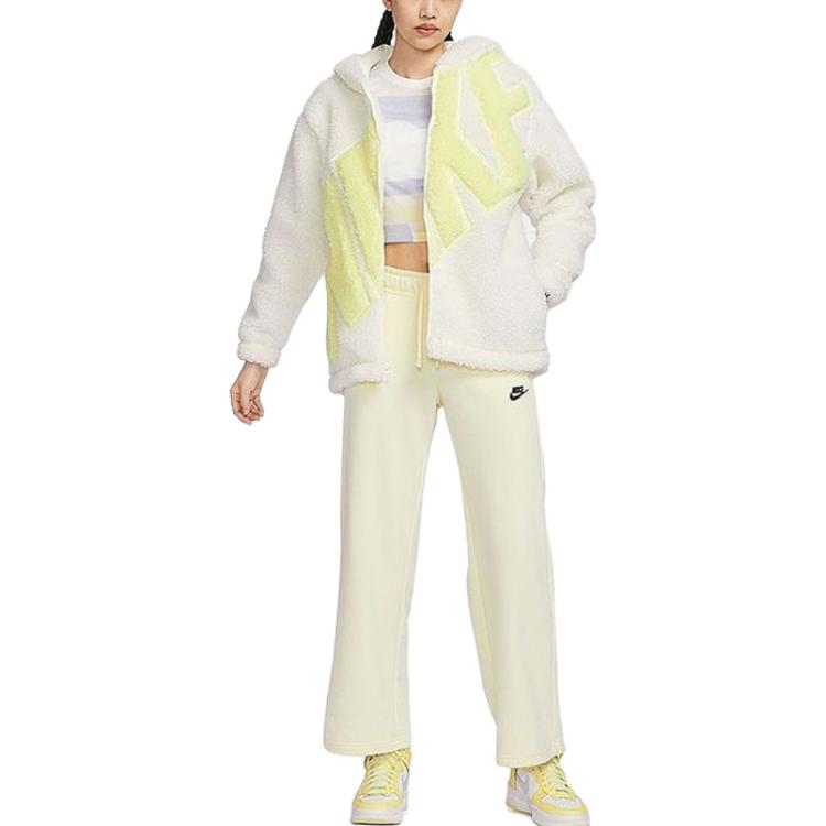 (WMNS) Nike Logo Sherpa Jacket 'White Yellow' FB8696-133