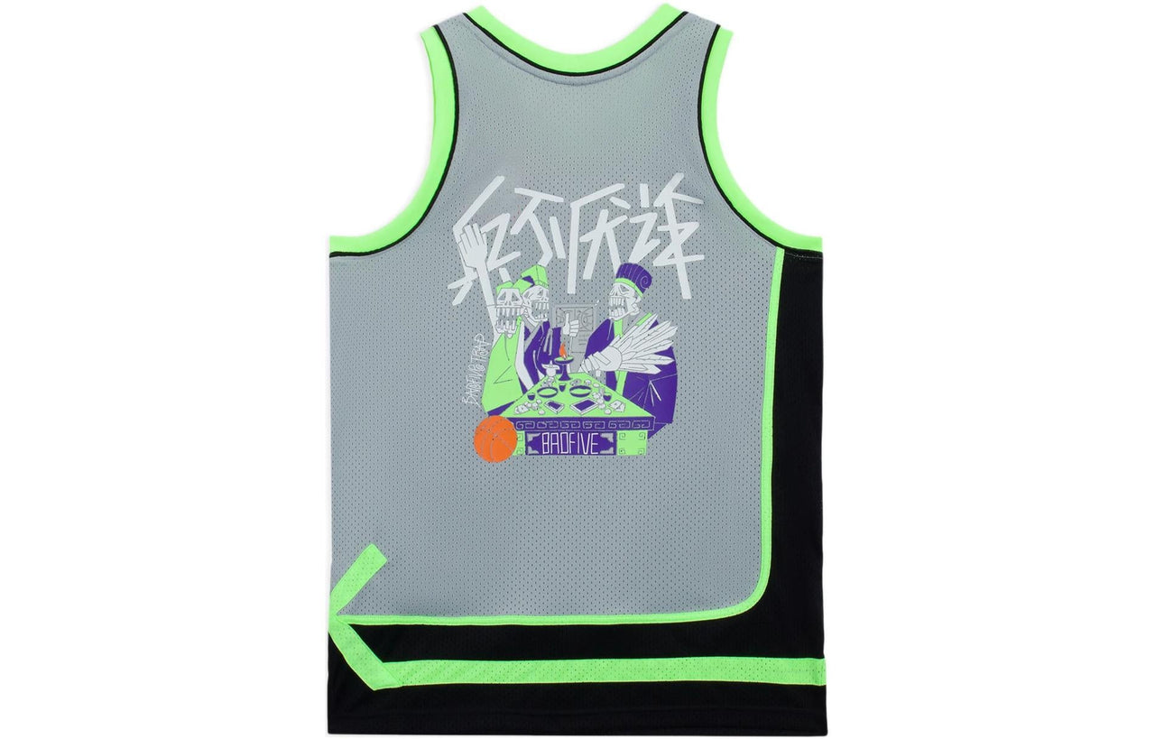 Li-Ning BadFive Cartoon Graphic Basketball Jersey 'Grey Neon Green' AAYS033-1