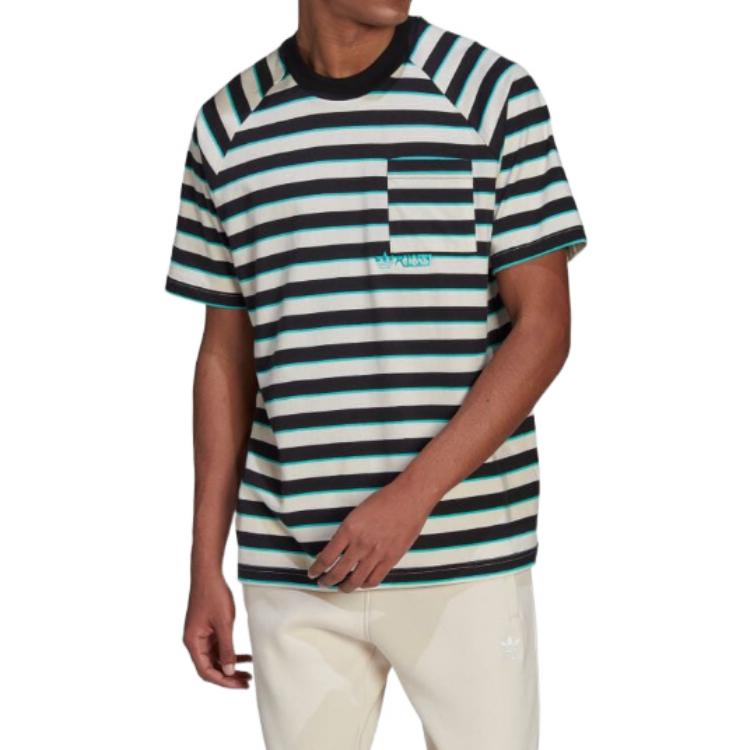 adidas originals Pocket Stripe Round Neck Short Sleeve Green HT1662