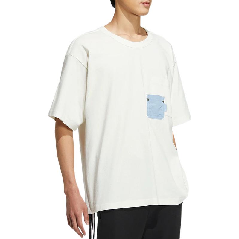 Men's adidas originals Colorblock Pocket Casual Round Neck Short Sleeve White T-Shirt HM7990
