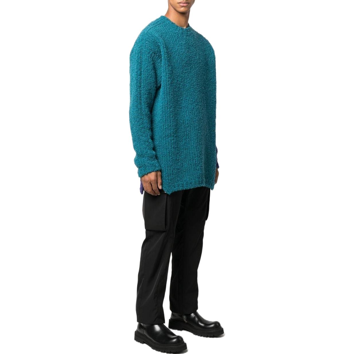 Men's Off-White SS22 Contrasting Colors Round Neck Knit Long Sleeves Wool Sweater Blue OMHE124F22KNI0015535IRISH