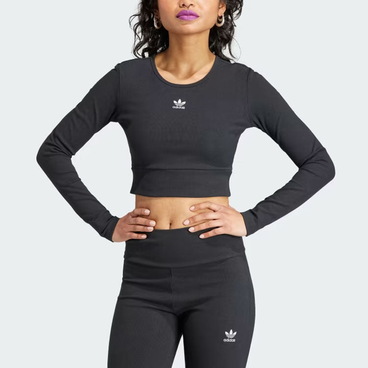 (WMNS) adidas Essentials Rib Long Sleeve Tee 'Black' II8055