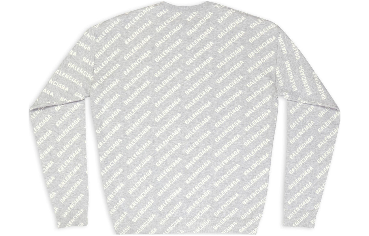 Balenciaga All Over Logo Crewneck Sweater 'Light Grey White' 702952T32331461