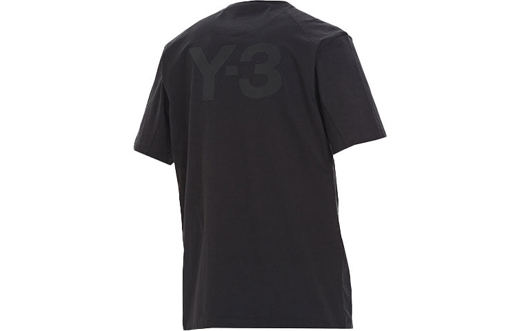 Men's Y-3 Back Printing Round Neck Casual Short Sleeve Black FN3348