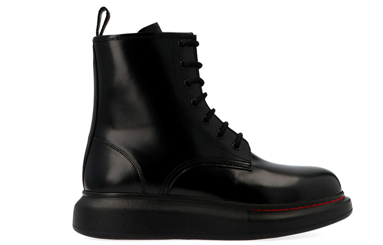 (WMNS) Alexander McQueen Glossed-Leather Platform Ankle Boot 'Black Red' 586394WHX511000